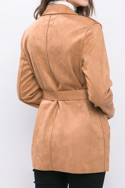 Suede Trench Coat with Waist Belt - FashionJOA