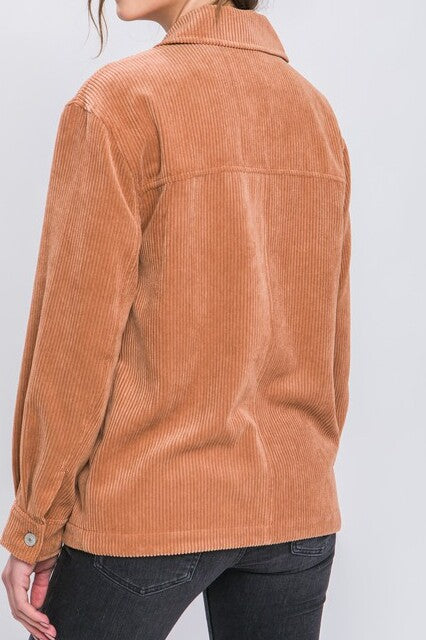 Corduroy Button Down Jacket With Pockets - FashionJOA