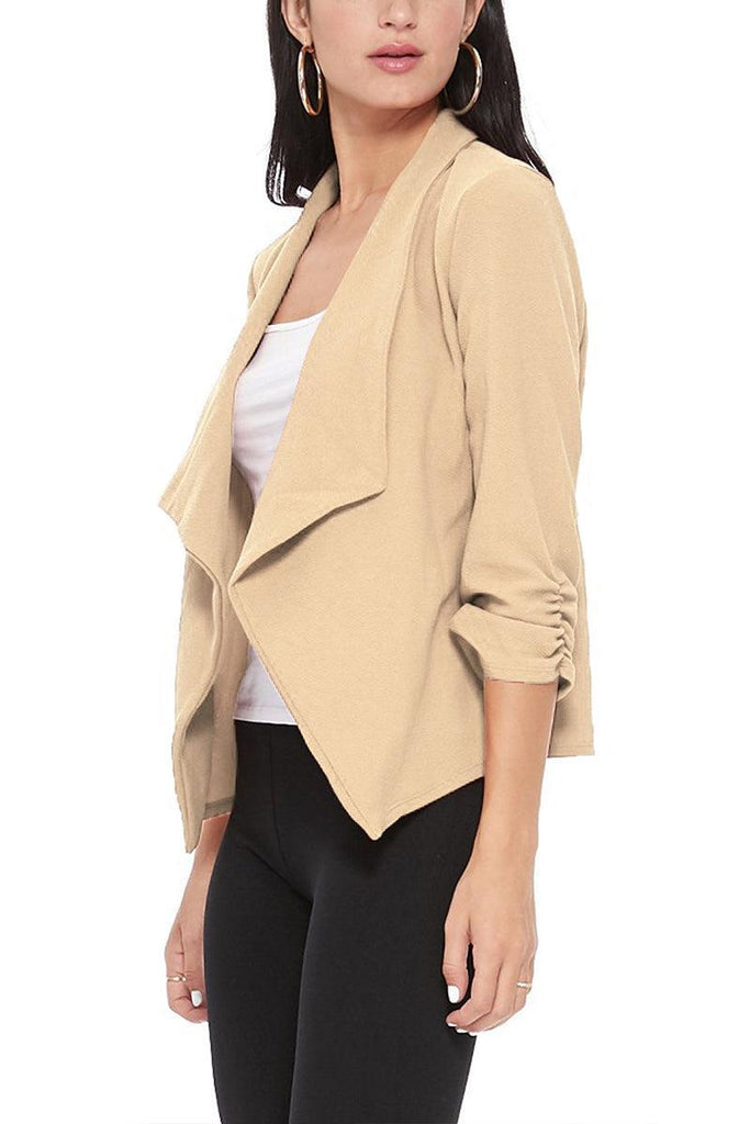 Women's Casual Open Front 3/4 Sleeve Slim Fit Draped Solid Jacket - FashionJOA
