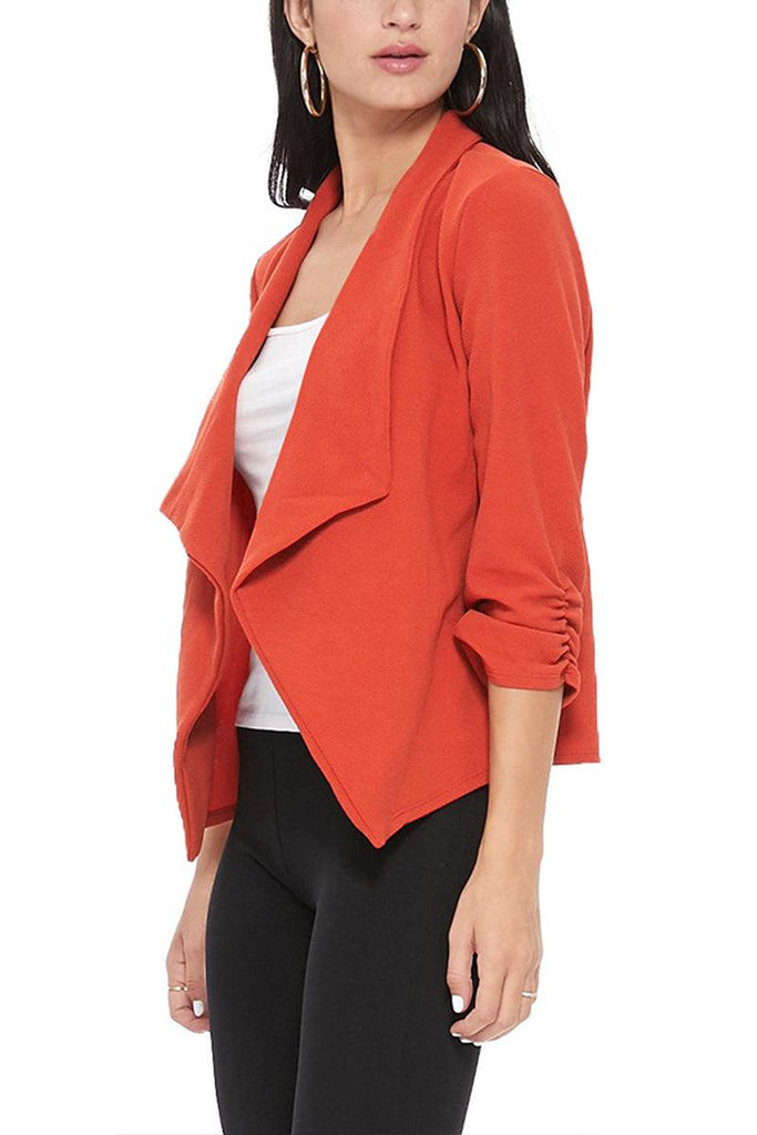 Women's Casual Open Front 3/4 Sleeve Slim Fit Draped Solid Jacket - FashionJOA