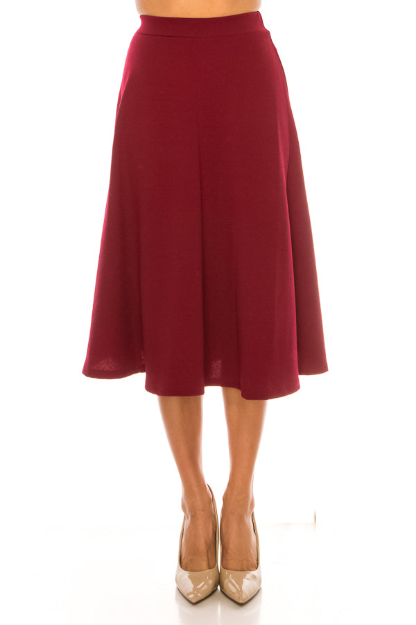 Solid high waisted A-line midi skirt - FashionJOA