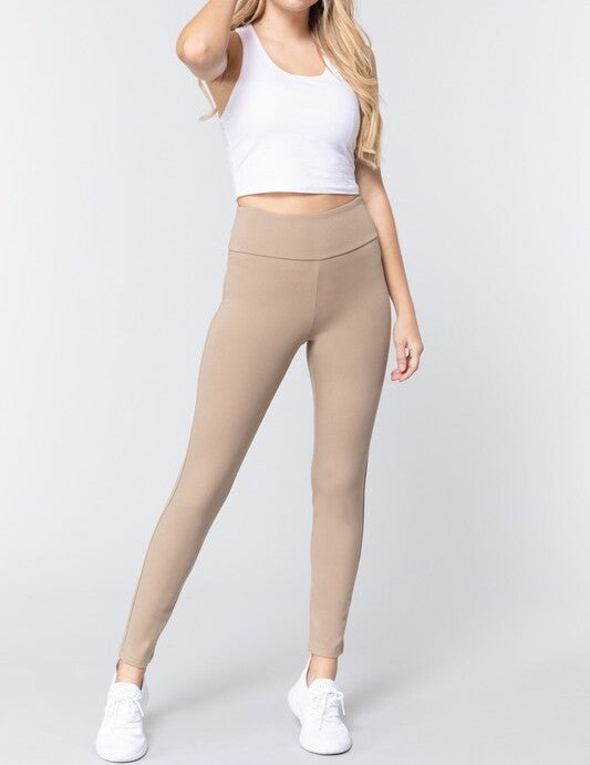 WAIST BAND LONG PONTE PANTS - FashionJOA