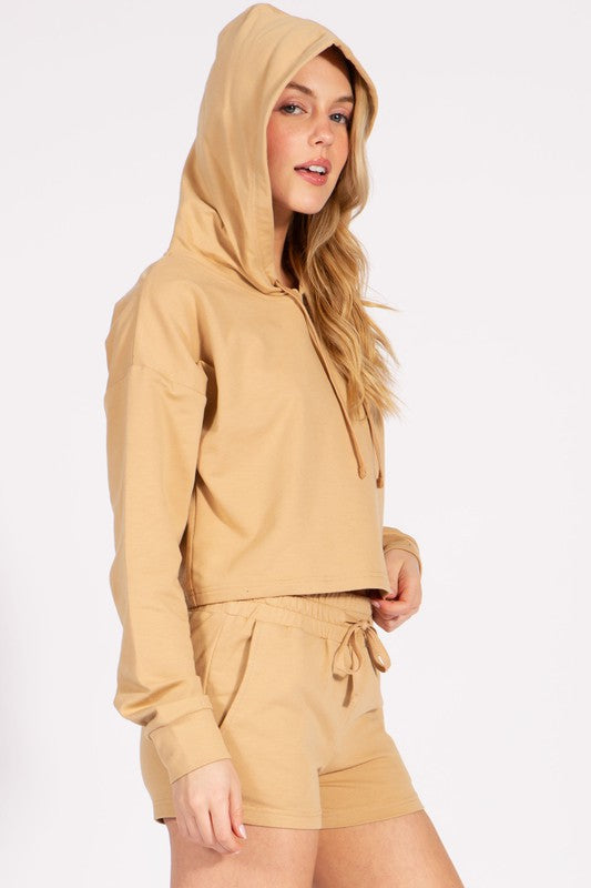 Cropped Pullover French Terry Hoodie Sweatshirt FashionJOA