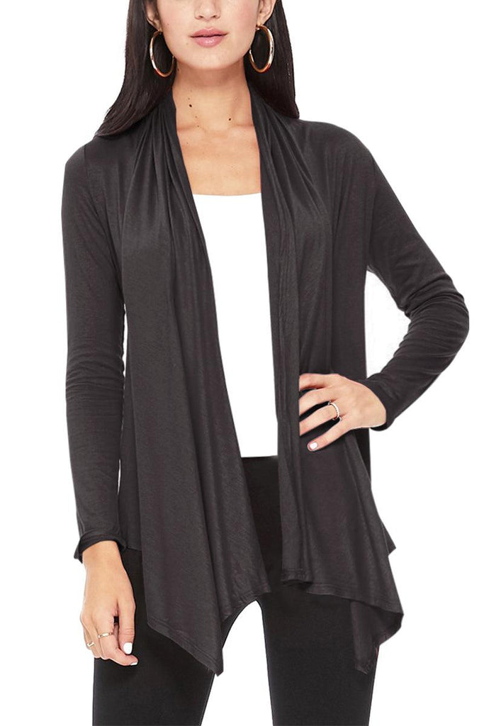 FashionJOA Long Sleeve Relaxed Fit Draped Neck Open Front Solid Cardigan FashionJOA