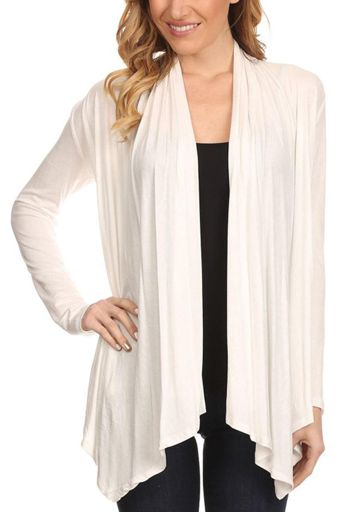 FashionJOA Long Sleeve Relaxed Fit Draped Neck Open Front Solid Cardigan FashionJOA