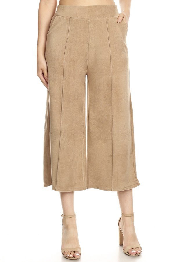 Faux suede, cropped high waisted pants in a loose fit FashionJOA