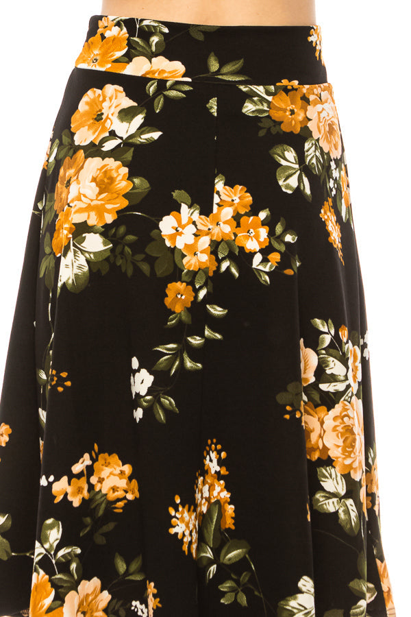 Floral print A-line knee length skirt FashionJOA