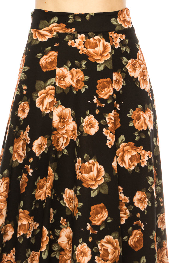 Floral print, A-line midi skirt FashionJOA
