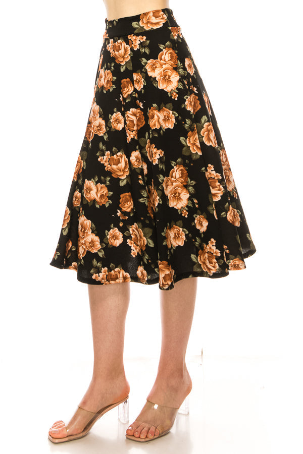 Floral print, A-line midi skirt FashionJOA