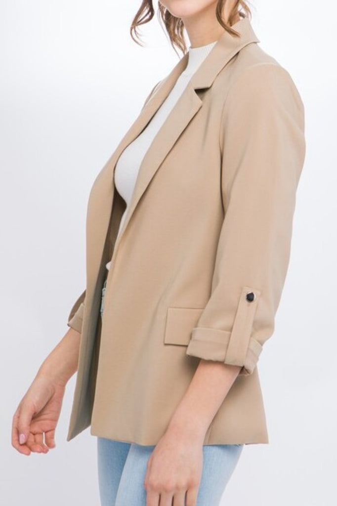 Women's Woven Solid 3/4 Sleeve Blazer - FashionJOA