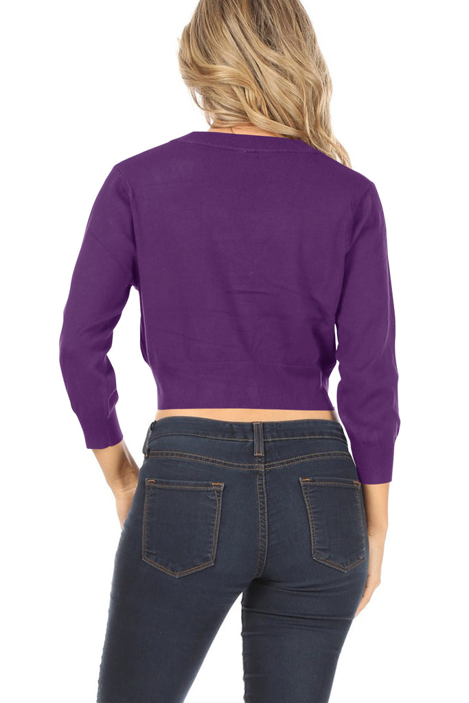 Women's Casual Lightweight Button Solid Bolero Long Sleeve Short Cardigan Sweater - FashionJOA