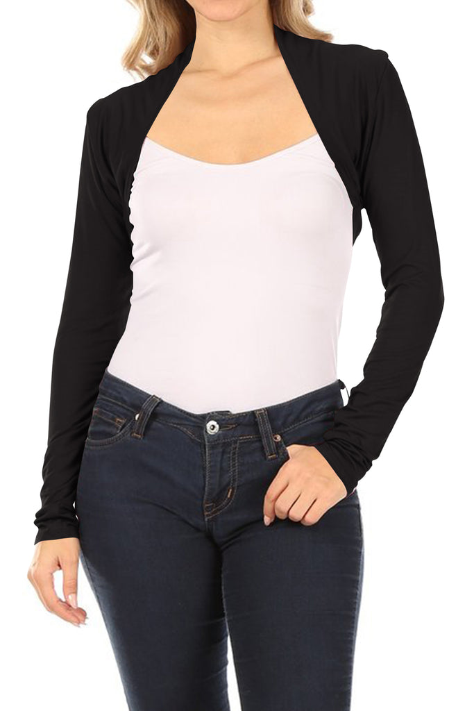 Women's Lightweight Long Sleeve Shirring Detail Casual Solid Bolero Short Cardigan - FashionJOA