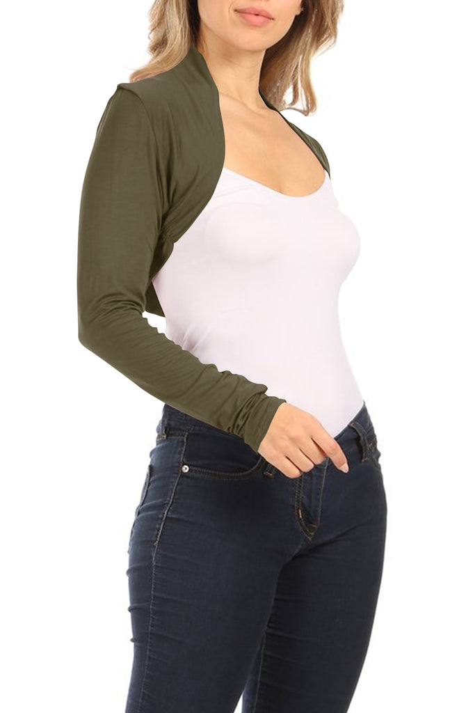 Women's Lightweight Long Sleeve Shirring Detail Casual Solid Bolero Short Cardigan - FashionJOA