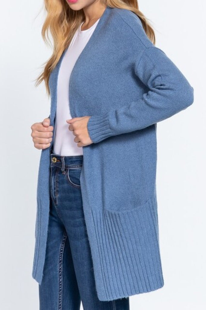 Women's Long sleeve open front swater cardigan with pocket - FashionJOA