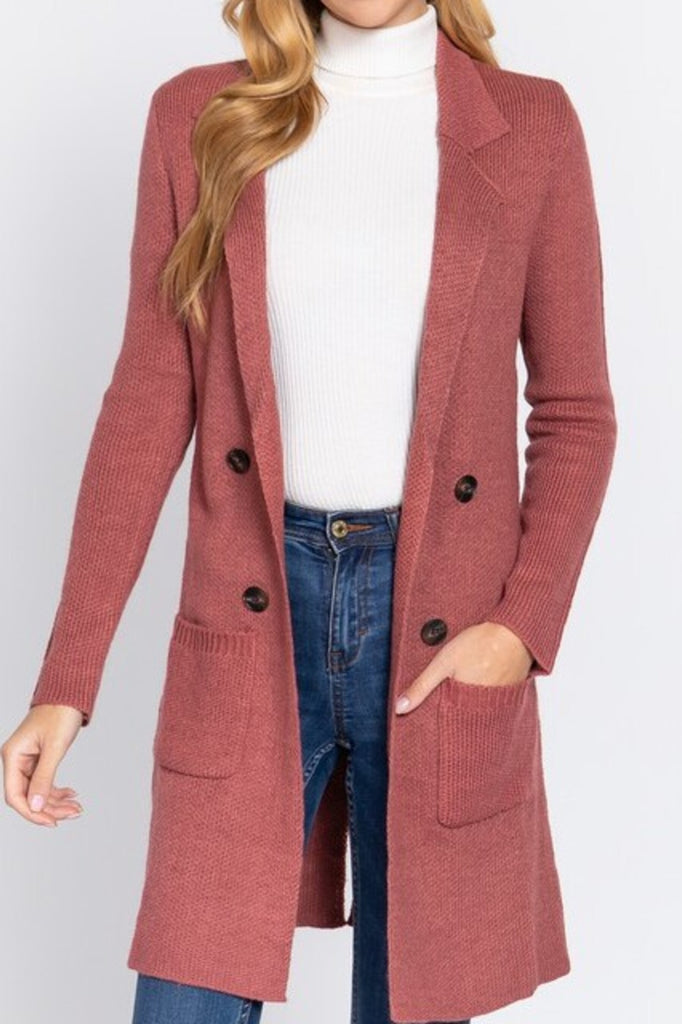 Women's Long sleeve notched collar sweater jacket - FashionJOA