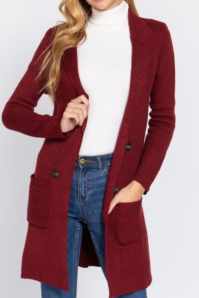 Women's Long sleeve notched collar sweater jacket - FashionJOA