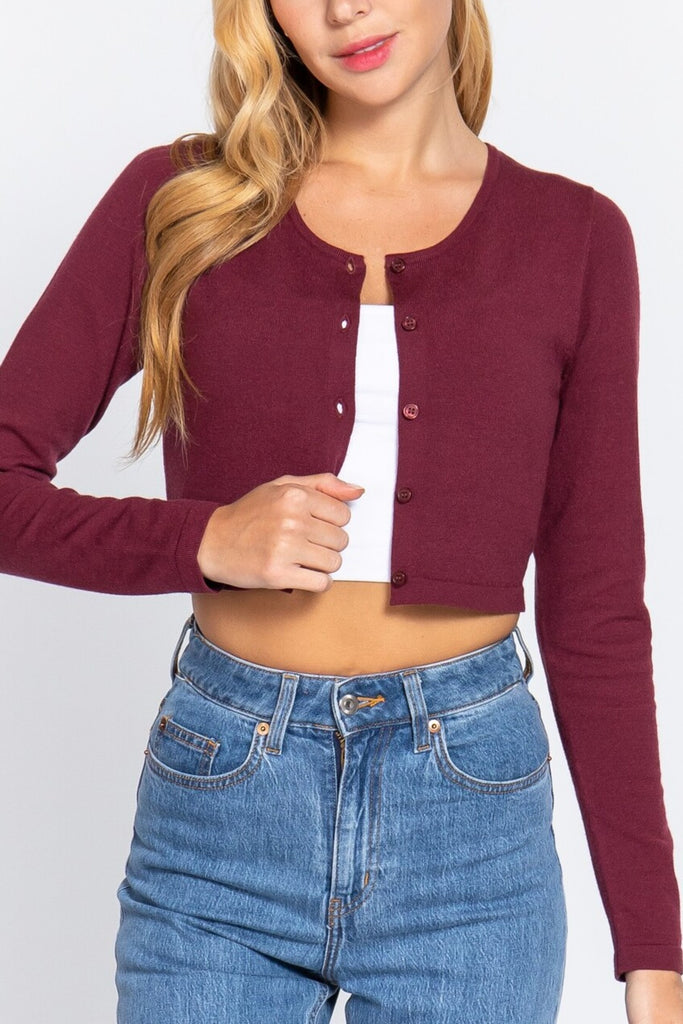 Women's Solid Long Sleeve Round Neck Sweater Cardigan - FashionJOA