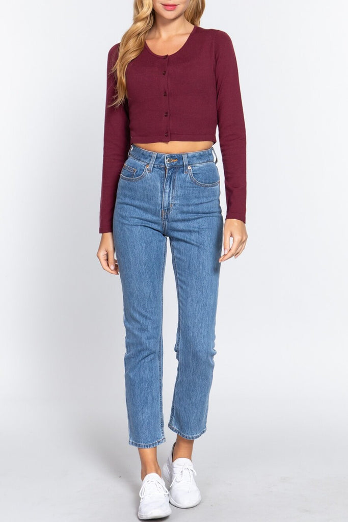 Women's Solid Long Sleeve Round Neck Sweater Cardigan - FashionJOA