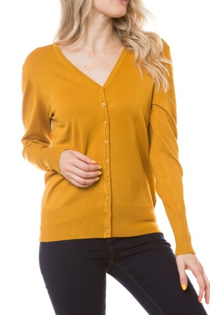 Women's Long sleeve button down V-neck cardigan - FashionJOA