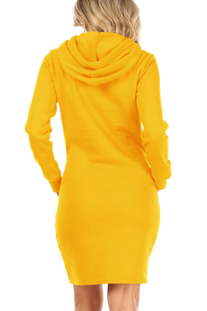 Women's Long Sleeve Fleece Pull On Mini Midi Solid Hooded Dress - FashionJOA