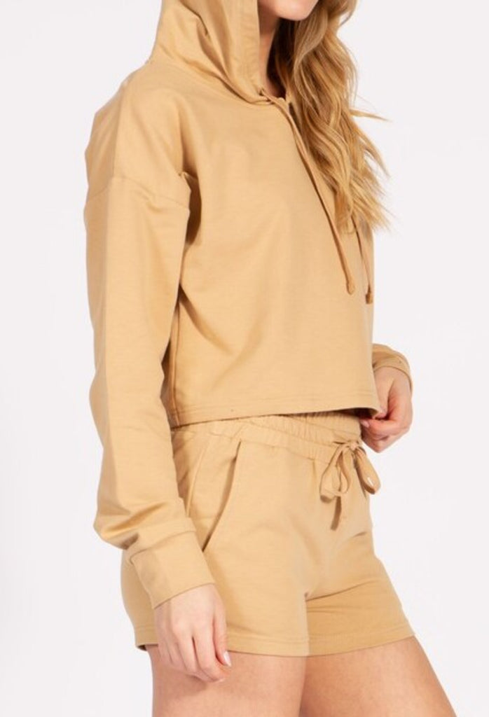 Women's Cropped French Terry Pullover Hoodie - FashionJOA