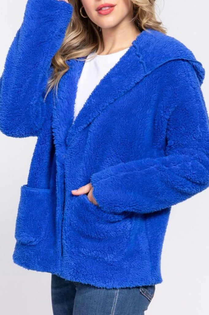 Women's Long dolman sleeve hoodie sherpa jacket - FashionJOA