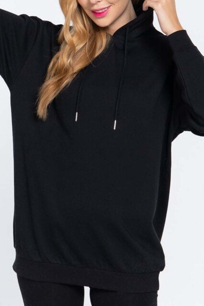Women's Long sleeve inner brush oversized hoodie tunic top - FashionJOA