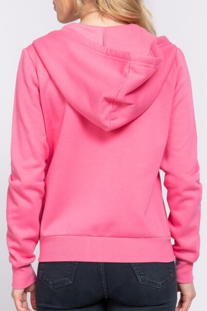 Women's Inner brushed fleece french terry long sleeve zip up hoodie jacket - FashionJOA