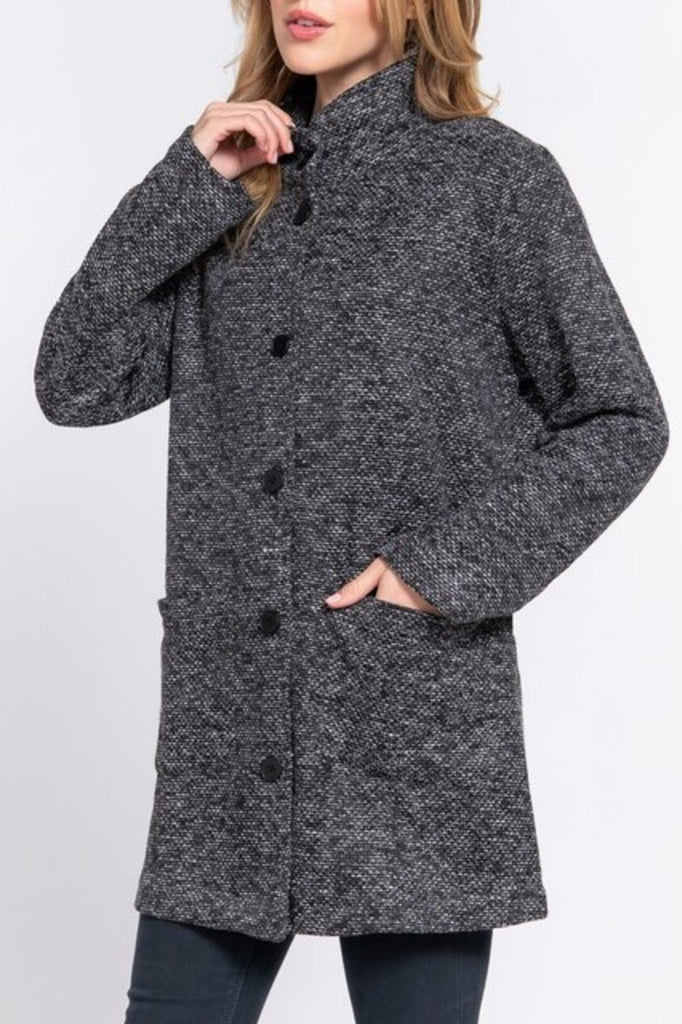 Women's Long sleeve high neck button down coat - FashionJOA