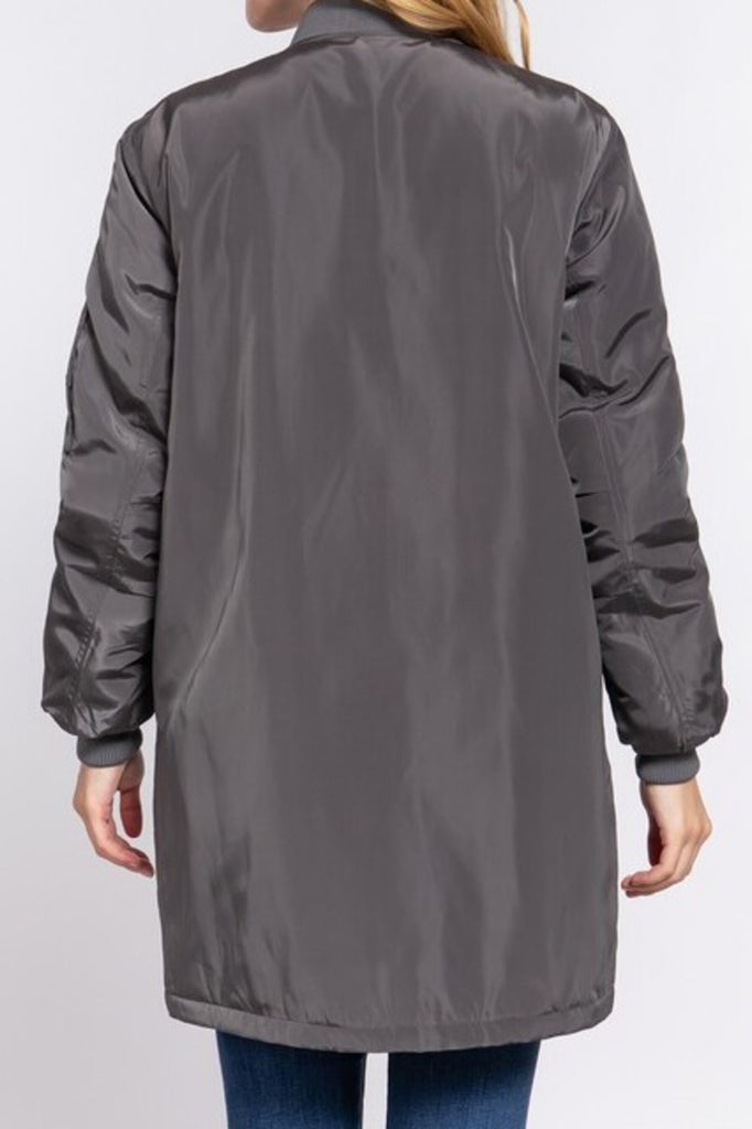 Women's Casual long bomber zip up jacket coat - FashionJOA
