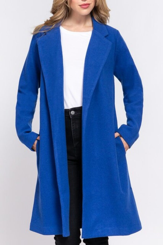 Women's Long sleeve notched collar open front long coat - FashionJOA