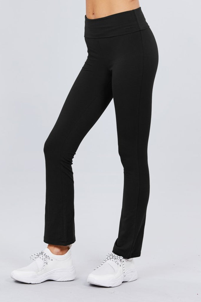 Women's Cotton Spandex Yoga Pants with Fold-Over Waistband - FashionJOA