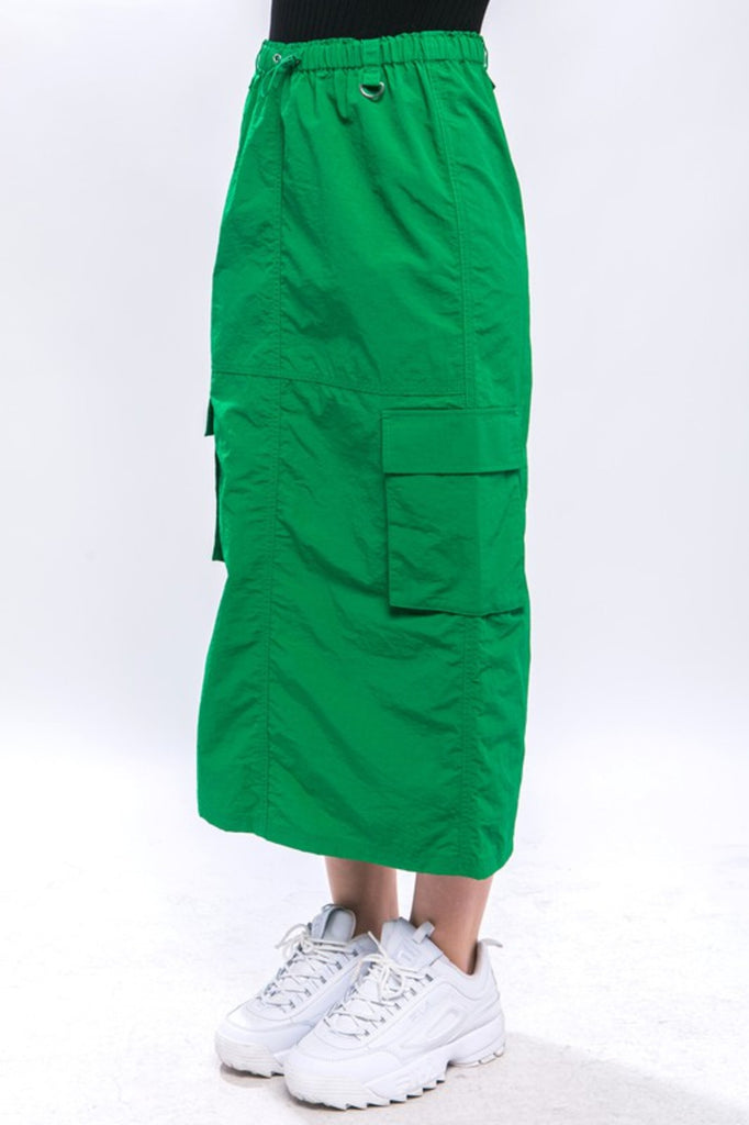 Women's Cargo Skirt With Side Pocket Detail And Rear Slit - FashionJOA