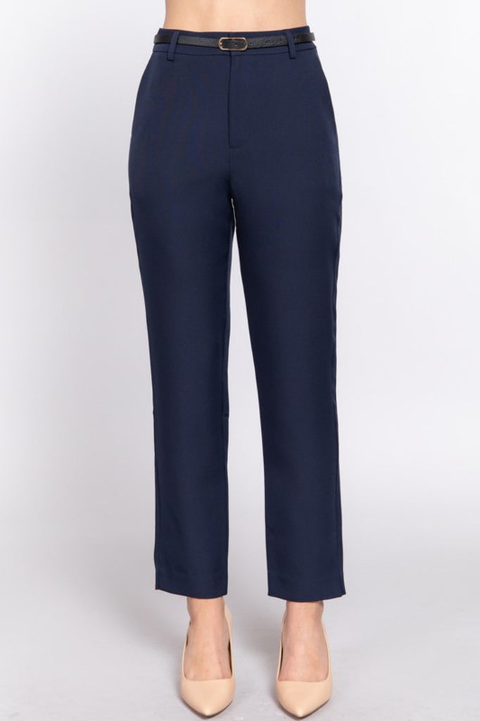 Women's Classic woven pants with belt - FashionJOA