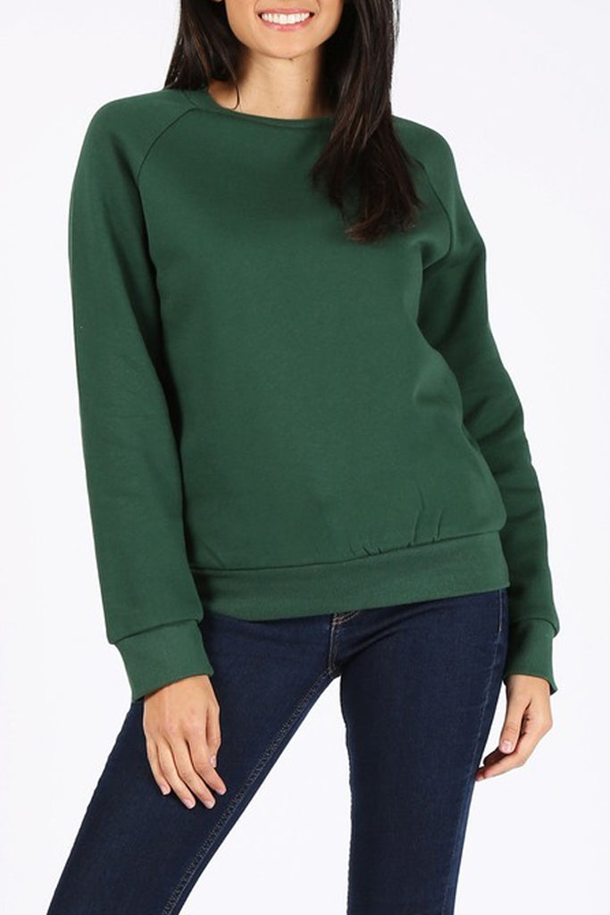Women's Solid Fleece Crewneck Sweatshirt fleece fabric. - FashionJOA