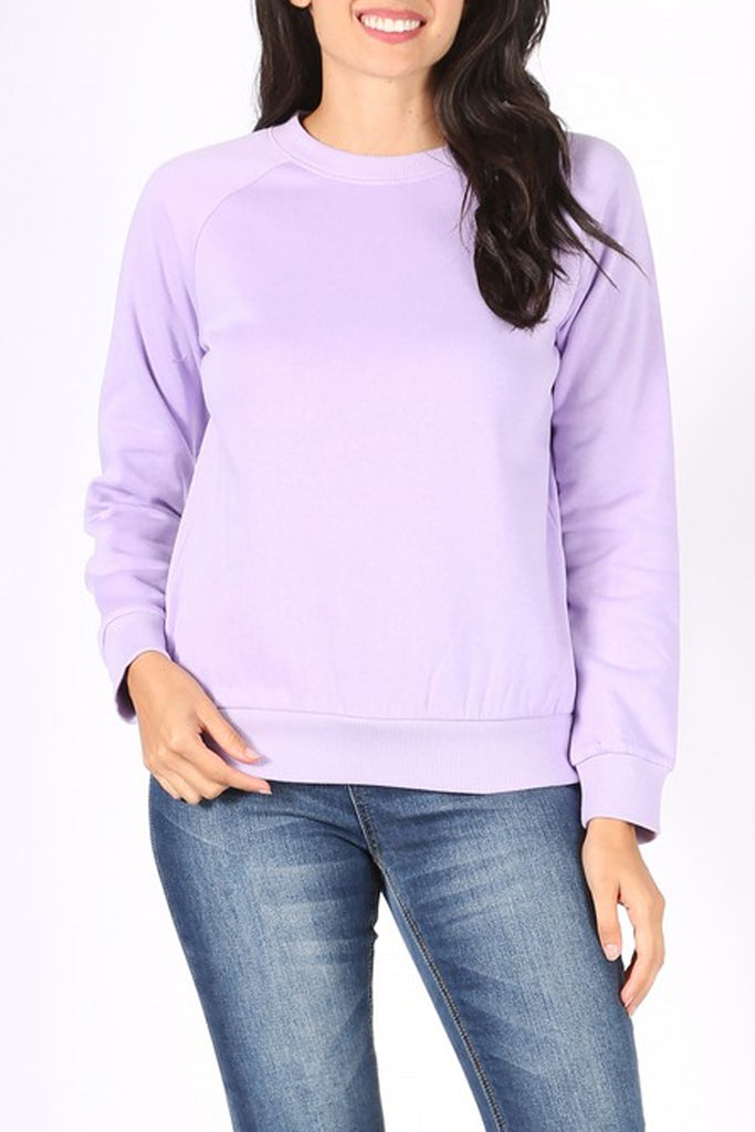 Women's Solid Fleece Crewneck Sweatshirt fleece fabric. - FashionJOA