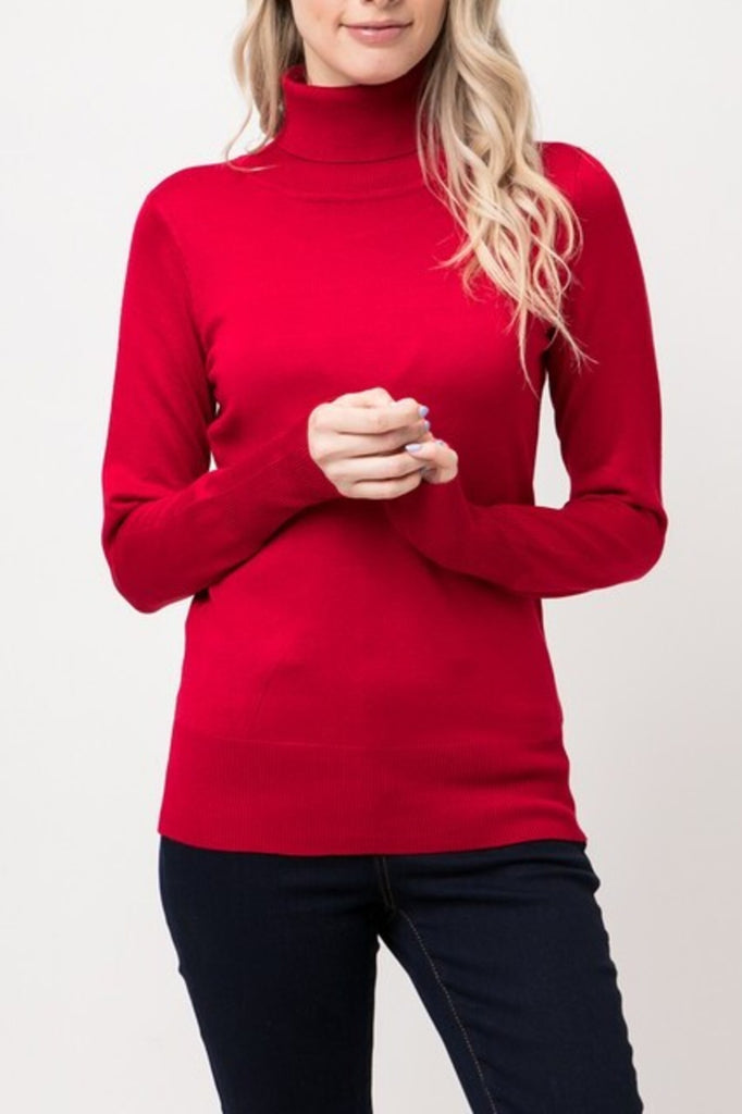Women's Long Sleeve Turtleneck Semi Fitted Knitted Pullover Sweater Tops - FashionJOA