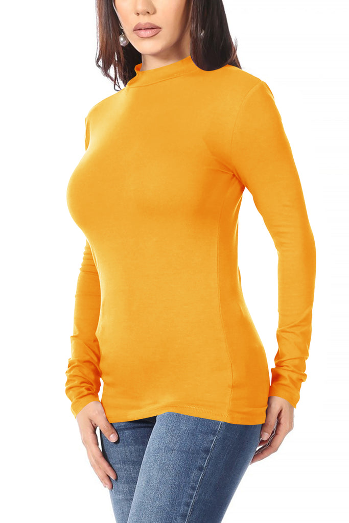 Women's Casual Solid Mock Neck Long Sleeve T-Shirt Top - FashionJOA