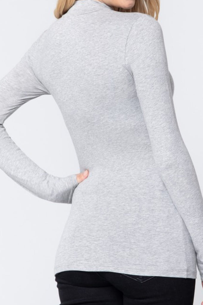 Women's Long Sleeve Mock Neck Cotton Spandex Jersey Top - FashionJOA