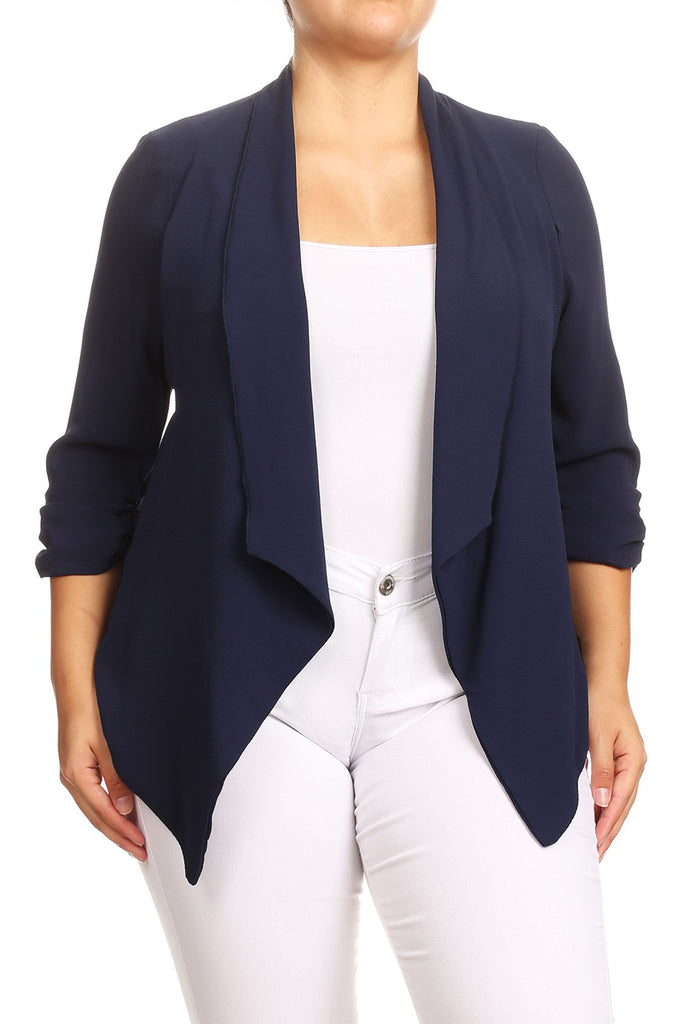 Women's Plus Size Draped Neck Open Front Cardigan Jacket - FashionJOA