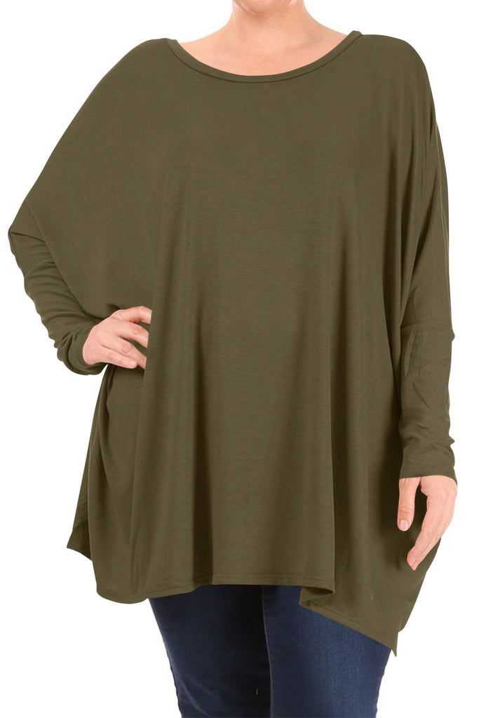 Women's Plus Size Oversized Long Sleeve A-Line Casual Solid Relaxed T-Shirt Tunic Top - FashionJOA