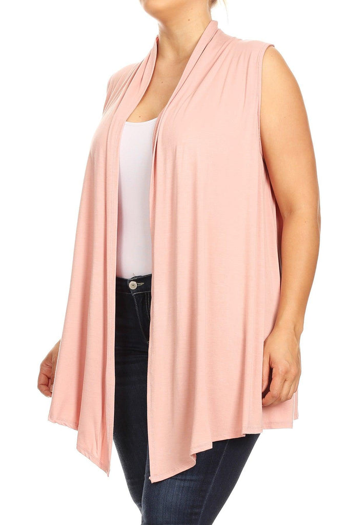 Women's Plus Size Open Front Relexed Fit CasualSleeveless Vest Cardigan - FashionJOA
