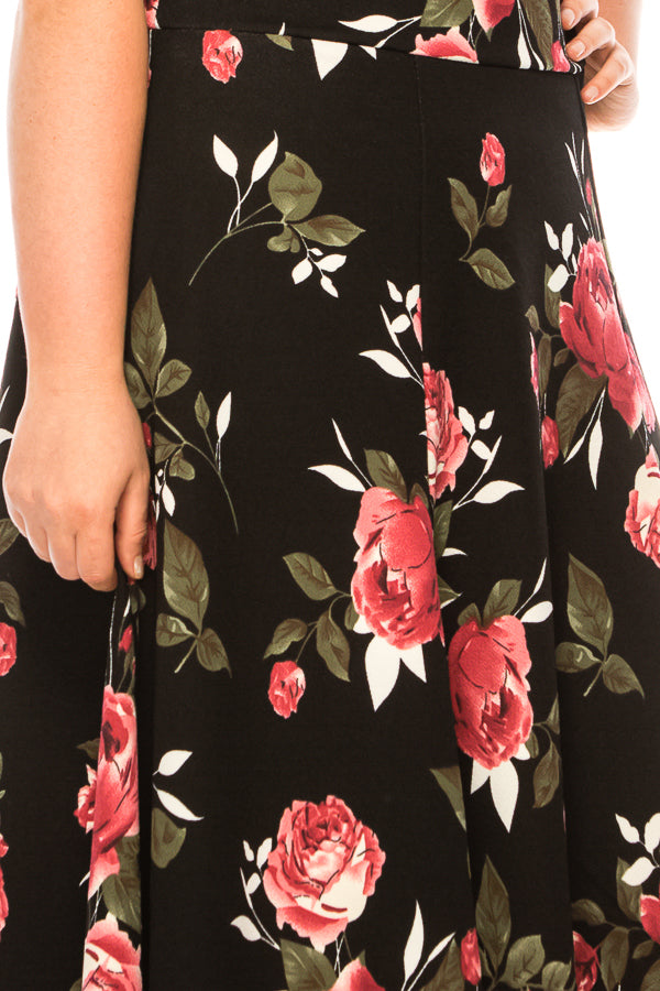 Plus size, Floral print, A-line midi skirt FashionJOA