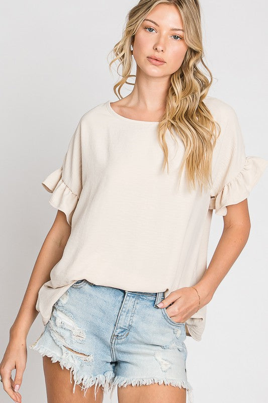Ruffle Sleeve Loose fit Every Day Top FashionJOA