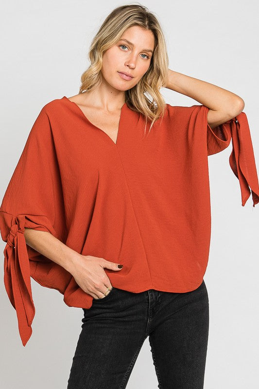 V-Neck Air flow Dolman Sleeve Over sized Top FashionJOA