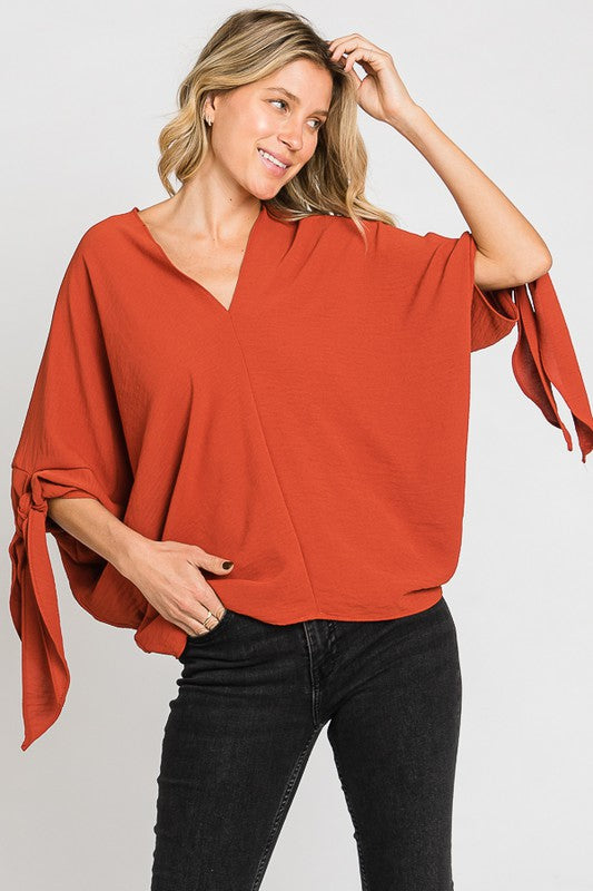 V-Neck Air flow Dolman Sleeve Over sized Top FashionJOA