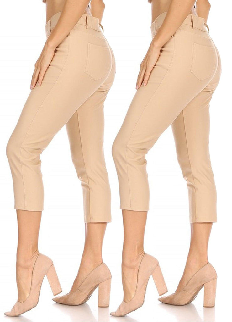 Women's 2 Pack Casual Comfy Slim Pocket Jeggings Jeans Capri Pants FashionJOA