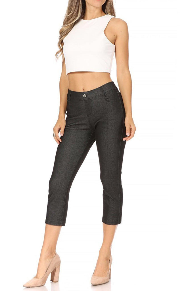 Women's 2 Pack Casual Comfy Slim Pocket Jeggings Jeans Capri Pants FashionJOA