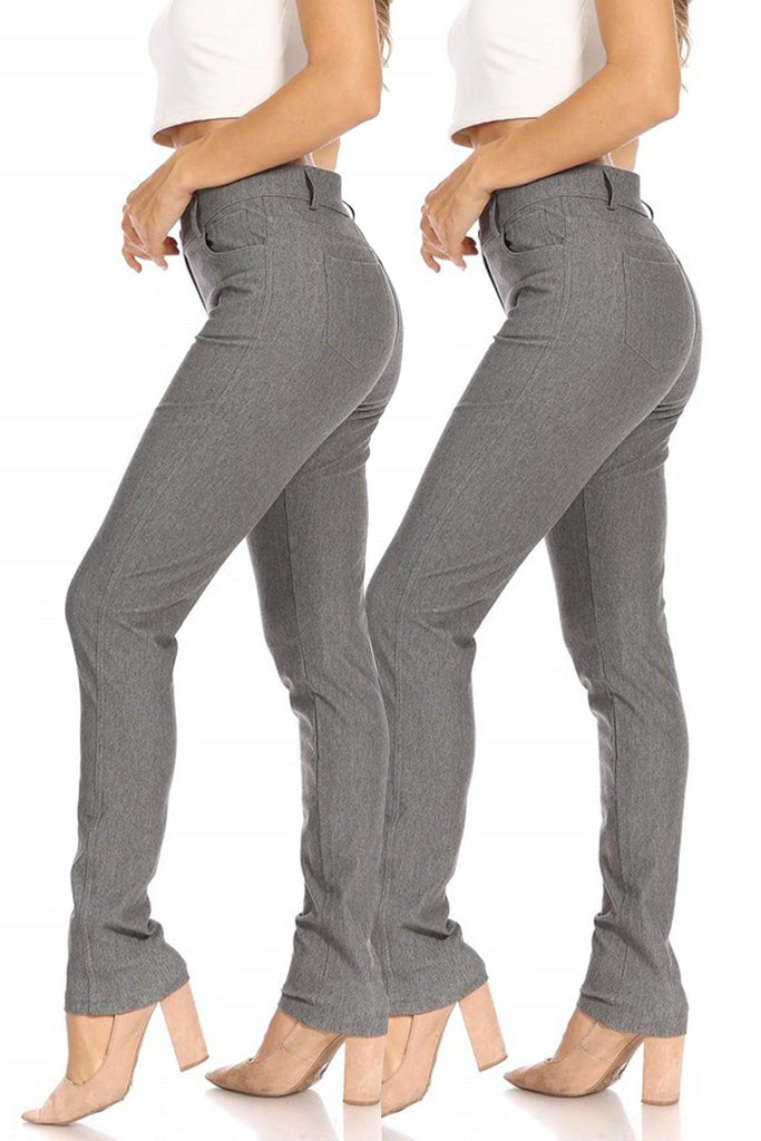 Women's 2 Pack Casual Comfy Slim Pocket Jeggings Jeans Pants with Button FashionJOA