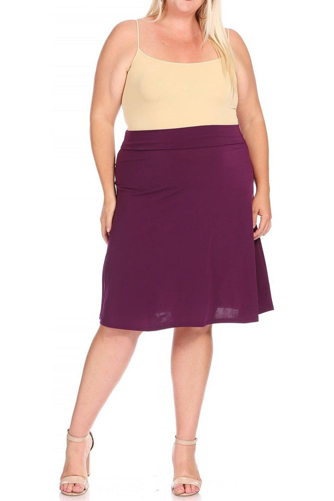 Women's 2 Pack Plus Size Solid Flared Stretchy A-line Midi Skirt FashionJOA